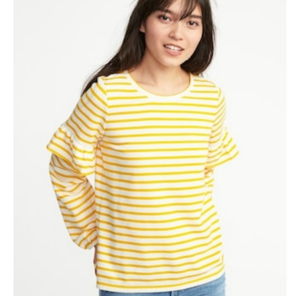 OLD NAVY Yellow striped ruffle sleeve sweatshirt